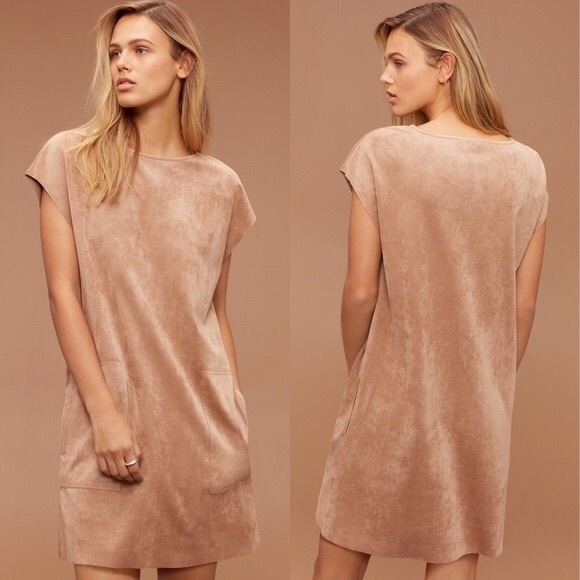 Aritzia Wilfred Free Faux Suede Nori Camel Dress - Picture 2 of 5
